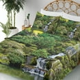 thumbnail image 5 of Ambesonne East Fitted & Top Sheet Set with Shams, Trees Foliage Rock Garden, Green White, 5 of 8