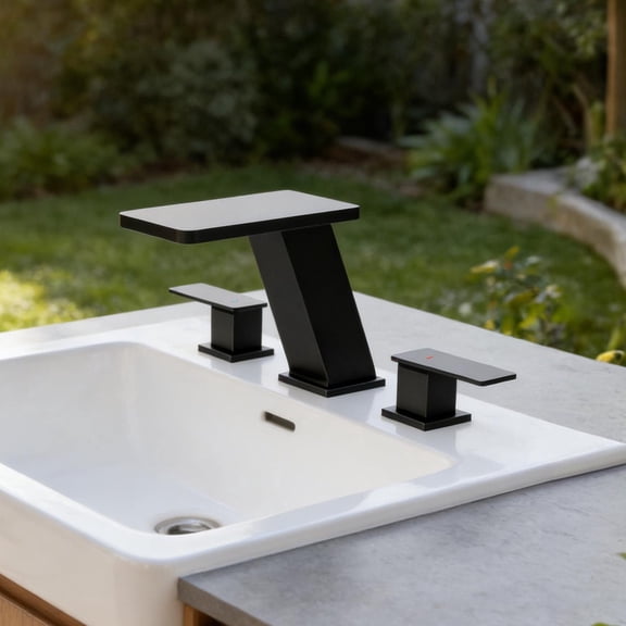 Inster 8 in. Widespread Waterfall Bathroom Faucet, Matte Black, 2-Handle 3-Hole with Pop-up Drain
