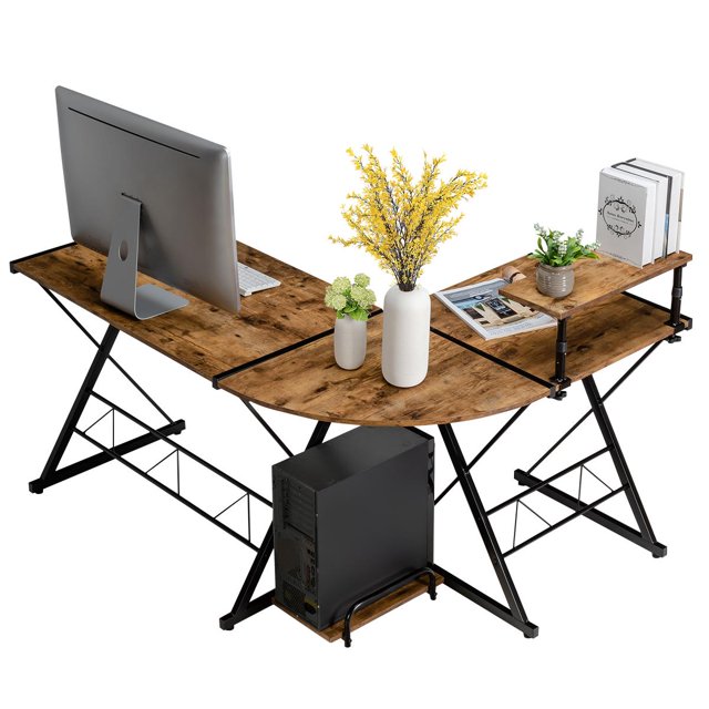Giantex L-Shaped Computer Corner Desk, Multipurpose PC Workstation, Gaming Computer Desk for Home Office, Antique