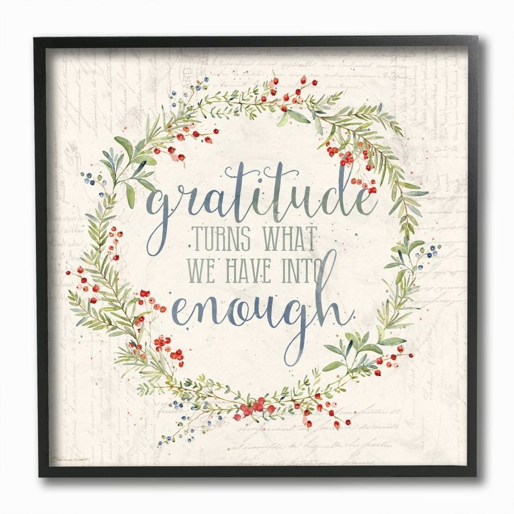 Stupell Industries Gratitude Enough Fall Autumn Seasonal Inspirational Word Design Framed Wall Art by Stephanie Workman Marrott