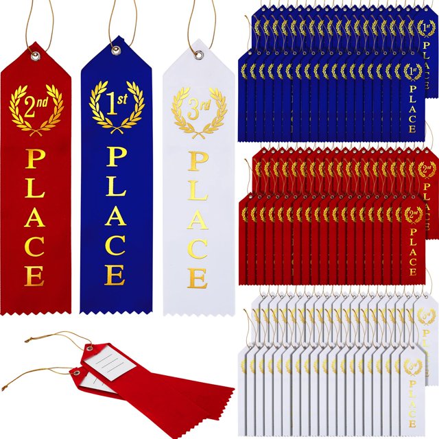 Award Ribbons Outus 300 piezas para primer, segundo y tercer lugar con tarjeta azul, roja y blanca
