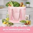 thumbnail image 6 of Fit + Fresh Insulated Grocery Tote Bag, Large Leak-Resistant Reusable Cooler, Pink Gingham, 6 of 6