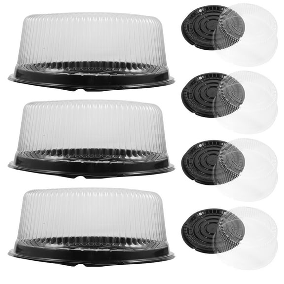 Raindrops Black Plastic Cake Box for Storage Use, Clear Lid, Portable and Reusable, 10Pcs