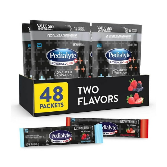 Pedialyte AdvancedCare Plus Electrolyte Powder, Variety Pack: Berry Frost and Strawberry Freeze, 24 Powder Packets