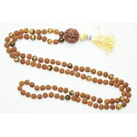 Mogul Courage Integrity Mala Beads 108+1 Rudraksha Guru Bead Tiger Eye Yoga Necklace