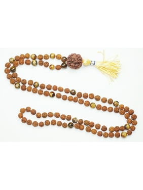 Mogul Courage Integrity Mala Beads 108+1 Rudraksha Guru Bead Tiger Eye Yoga Necklace