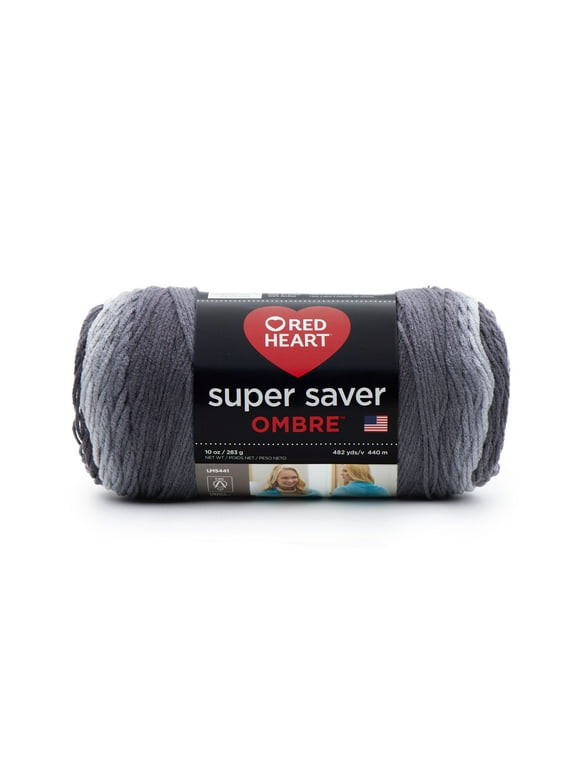 Red Heart Super Saver Ombre #4 Medium Acrylic Yarn, Anthracite 10oz/283g, 482 Yards