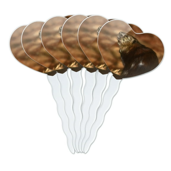 Beaver by the River Heart Love Cupcake Picks Toppers Decoration Set of 6