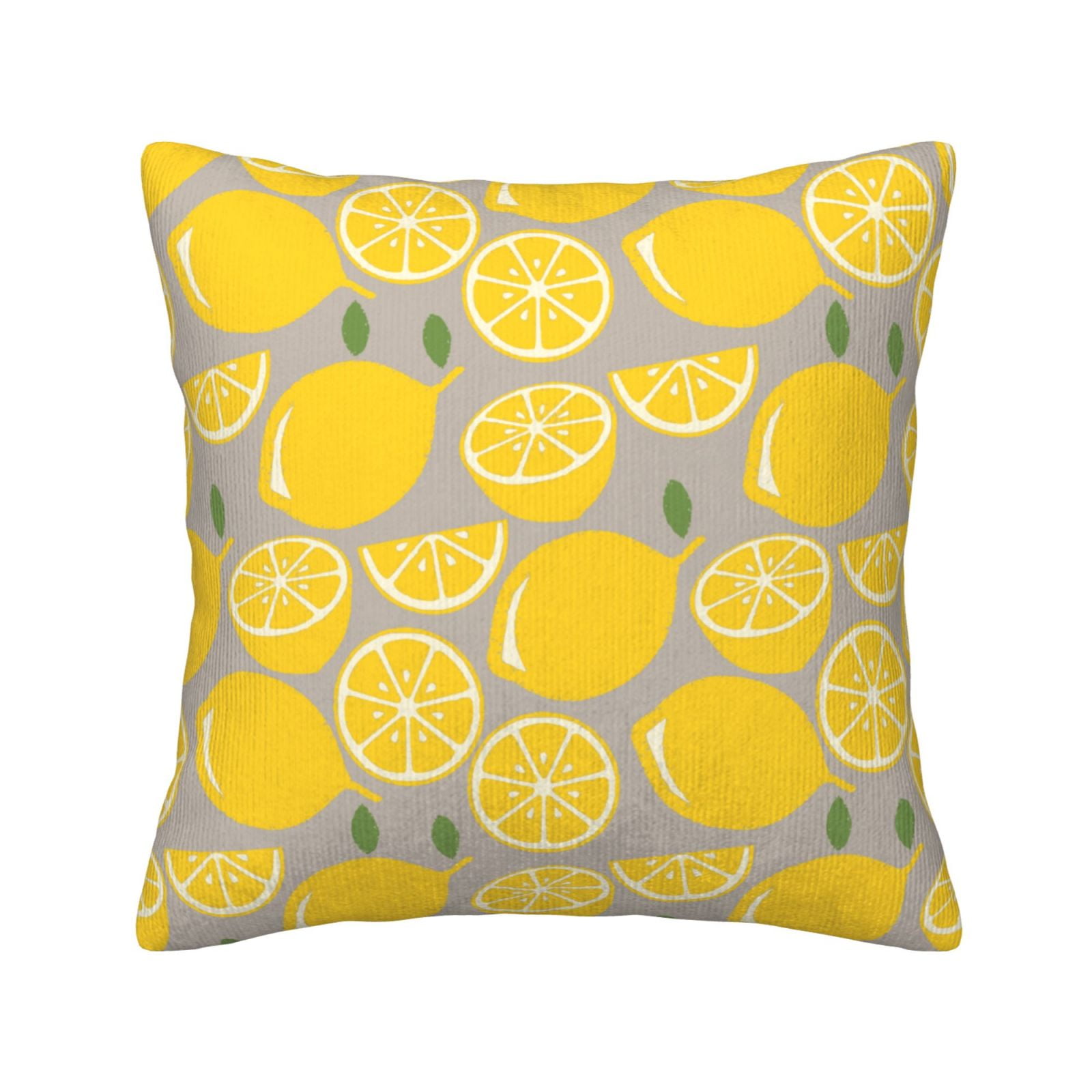 Square Throw Pillow Covers with Core, Yellow Lemon Cartoon Print
