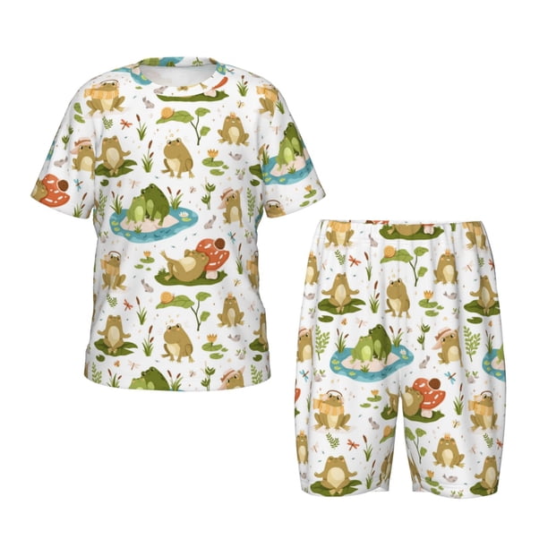 Balery Cute Frog Conjunto de Pijama Infantil de Manga Corta con Estampado – Ropa de Dormir de Algodón Suave-Medium