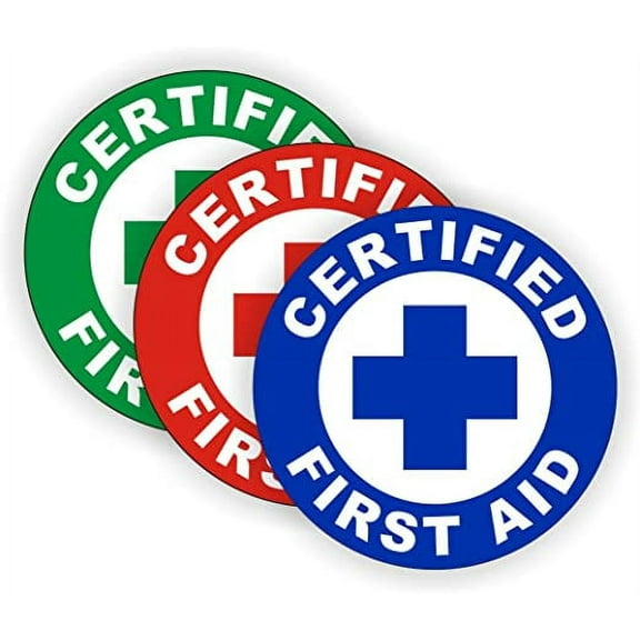 Certified First Aid Hard Hat Sticker / Helmet Decal Label Lunch Tool Box | Size: 2" Diameter | Set of 3 Stickers!