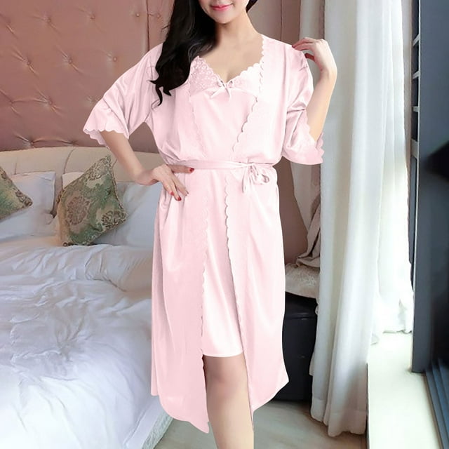 IWRUHZY Ensemble Robe et Nuisette Aguichant pour Femmes Ensemble de Pyjama Confortable avec Dentelle et Ceinture