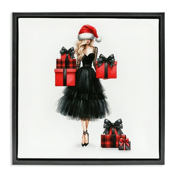 Stupell Industries Fashionable Holiday Shopping Holiday Painting Black Floater Framed Canvas Art Prints Wall Art, 18 x 18
