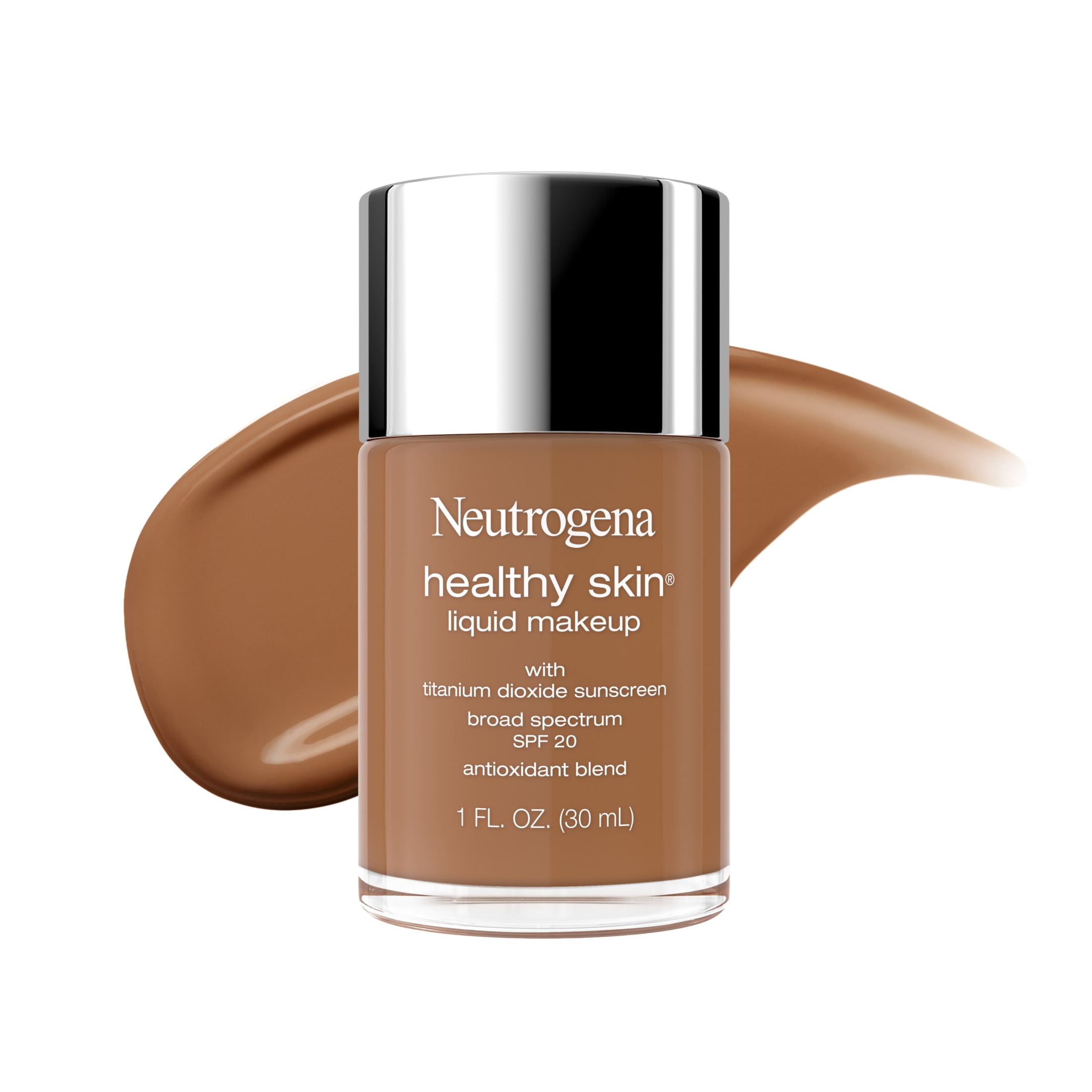 Neutrogena Healthy Skin Liquid Foundation Makeup, Deep Olive 530W, SPF 20 Sunscreen, 1 fl. oz