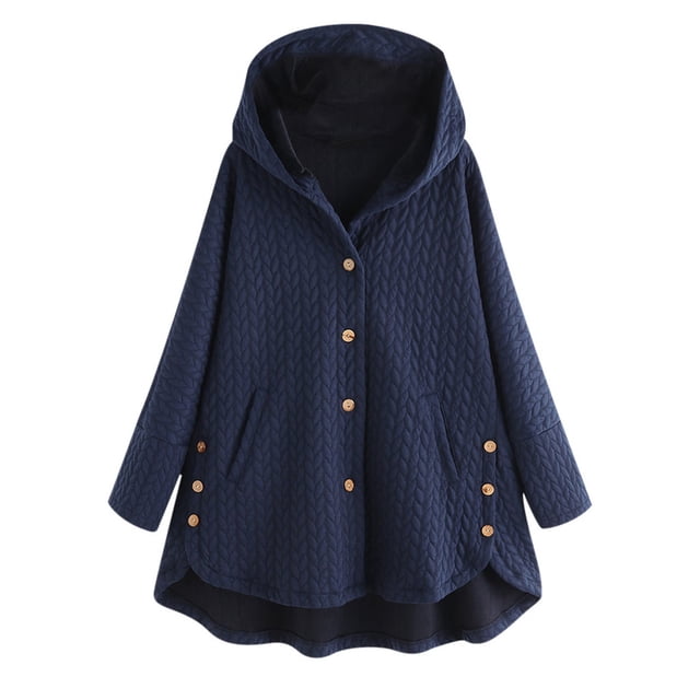 WEIYLL Fall Jackets for Women 2025 Plus Size Button Pockets High Low Long Sleeve Hooded Blue Fall Tops Size 6XL