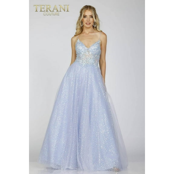 Women's Terani Couture 231P0101 Floral Sequin A-Line Long Prom 2026 Dress – A Sparkling Statement Formal evening elegants Blue 24