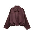thumbnail image 3 of Womens Cropped Suede Jacket Lapel Long Sleeve Motorcycle Style Going Out Outerwear Coat, 3 of 8