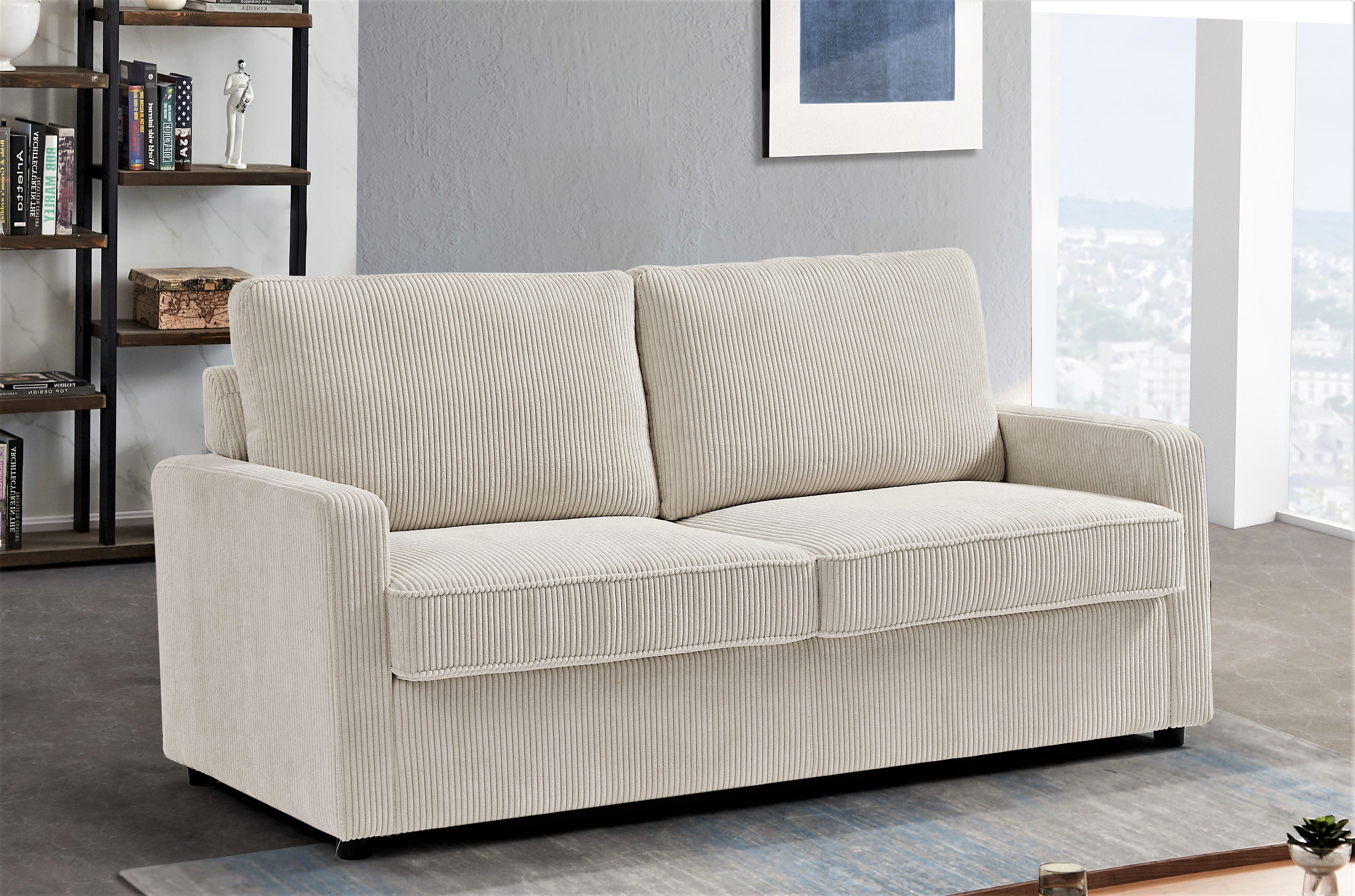 US Pride Furniture Manchester Corduroy 70" Square Arms Sofa Bed, Ivory