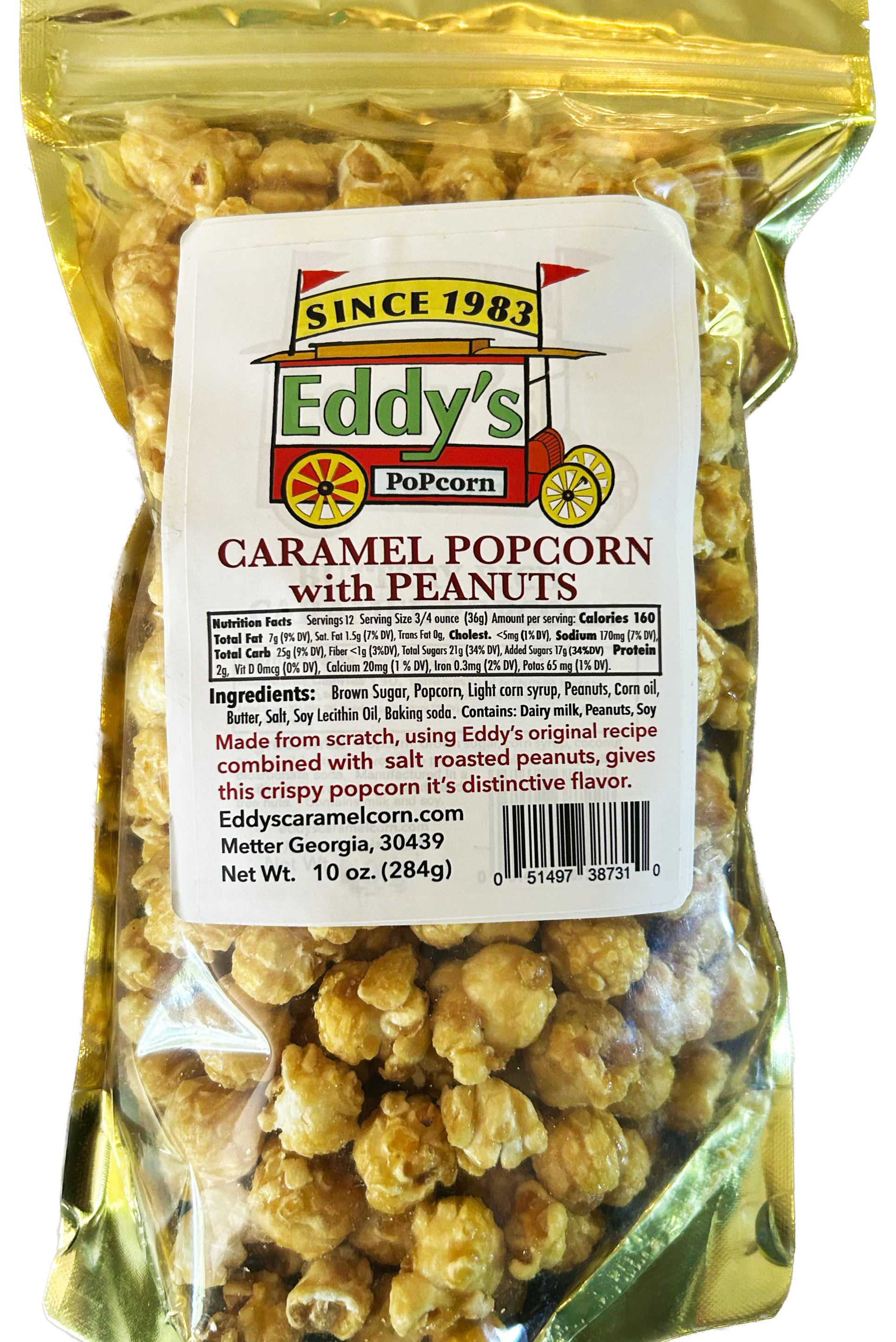 Eddy's Caramel Popcorn with Peanuts, Buttery Recipe, Resealable Bag, 10