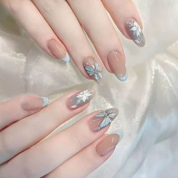 24 Pcs French Tip Press On Nails with Beautiful Colorful Design Elegant Gradient Full Cover for Any Celebration