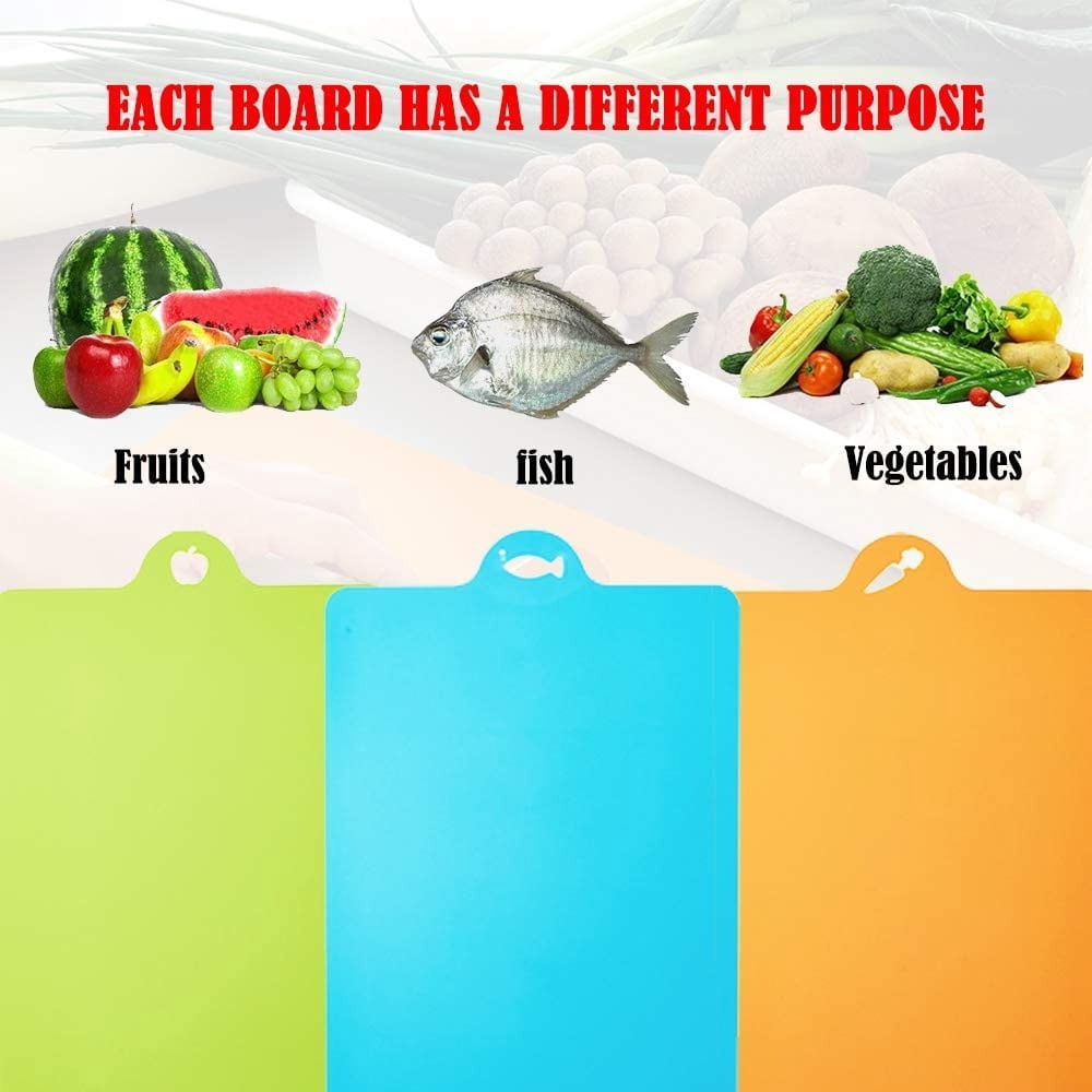 Flexible Plastic Kitchen Cutting Board Mats Set, Food Safe PP Material Dishwasher Safe double-sided Chopping Board with hanger, Beige