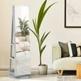 thumbnail image 2 of Gymax 360° Rotating Mirrored Jewelry Cabinet Armoire 3 Color LED Modes Lockable Gray, 2 of 10
