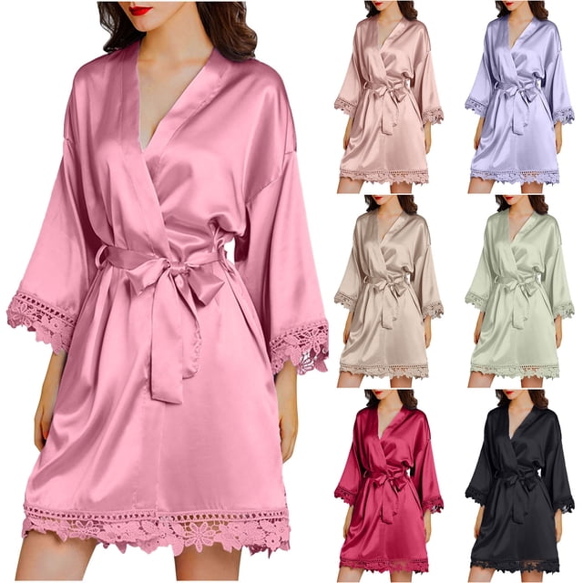 Gspmoly Robes pour Femmes, Robe Décontractée à Manches Longues Col en V en Dentelle, Robe de Nuit Taille Unique pour Mariage jusqu'à 65 % de Réduction