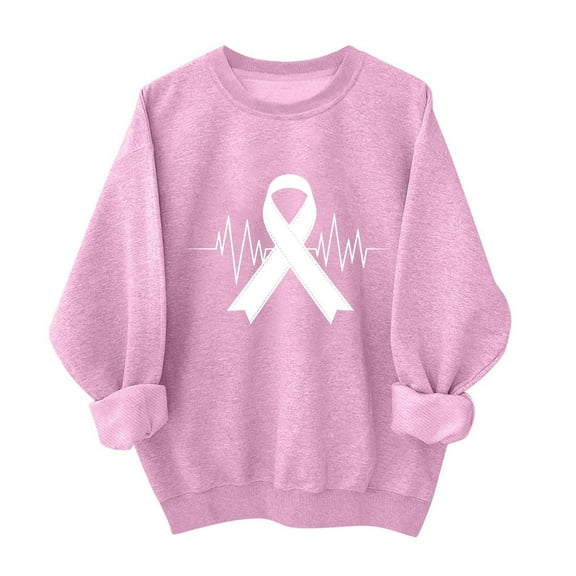 successthop Breast Cancer Sweatshirts for Women Graphic FLeece Crewneck Long Sleeve Sweater Pullover Clothes Print Tops
