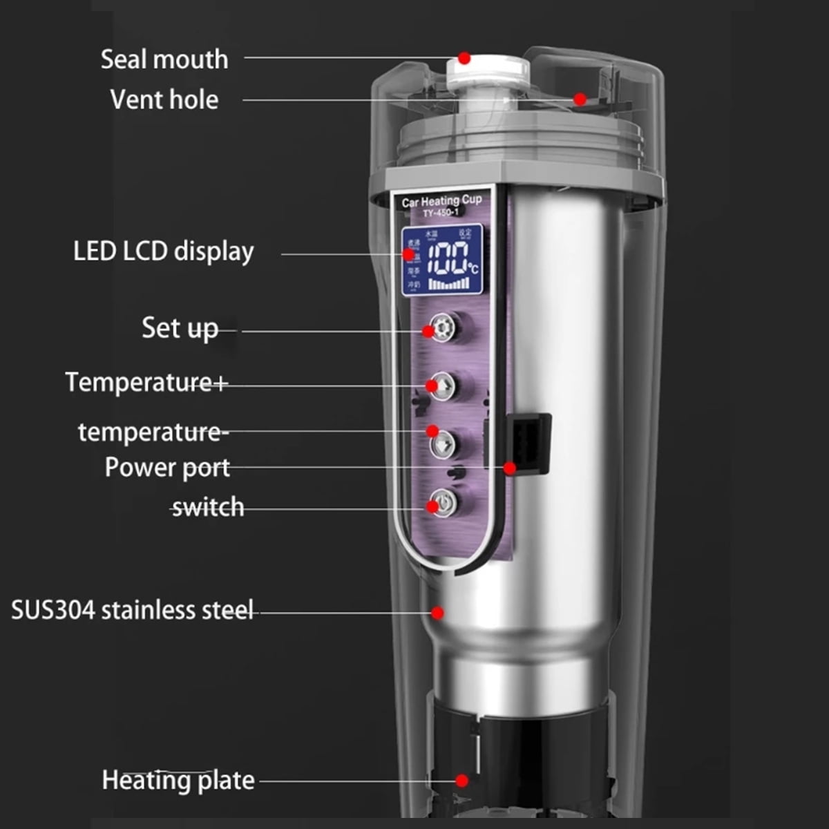 Smart Touch Car Thermos Bottle Digital Display Insulated Cup 12/24/220V  Universal Traveling Heating Cup Water Bottle Hot Sale