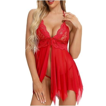 

Munlar Robes For Women Christmas Loungewear For Family Ladies Cute Girl Pajamas Suspenders Open Back Temptation Lace Nightdress Hollow Open Chest Sexy Lingerie