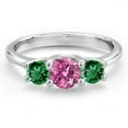 thumbnail image 3 of Gem Stone King 14K White Gold Pink Moissanite & Green Nano Emerald 3-Stone Engagement Ring | 1.10 Cttw | Round 5MM and 4MM | Three Stone Wedding Anniversary Promise Ring for Women (Size 8), 3 of 6