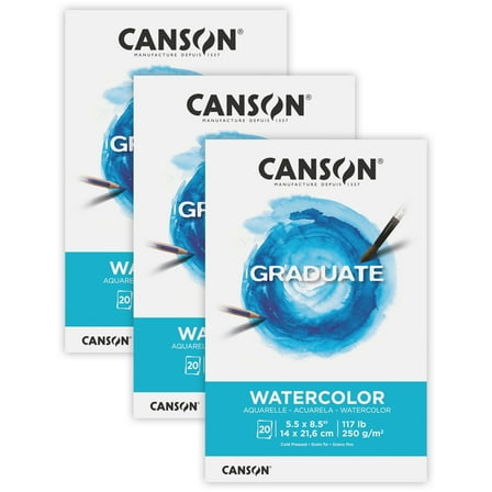 Canson Graduate Watercolor Pad, Foldover Binding, 20 Sheet, 5.5x8.5 inch, Pack of 3