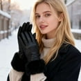 thumbnail image 3 of BadPiggies Women's Winter Gloves Sensitive Touch Screen Cold Weather Windproof Thermal Warm Fleece Lined PU Leather Glove - Black, 3 of 9