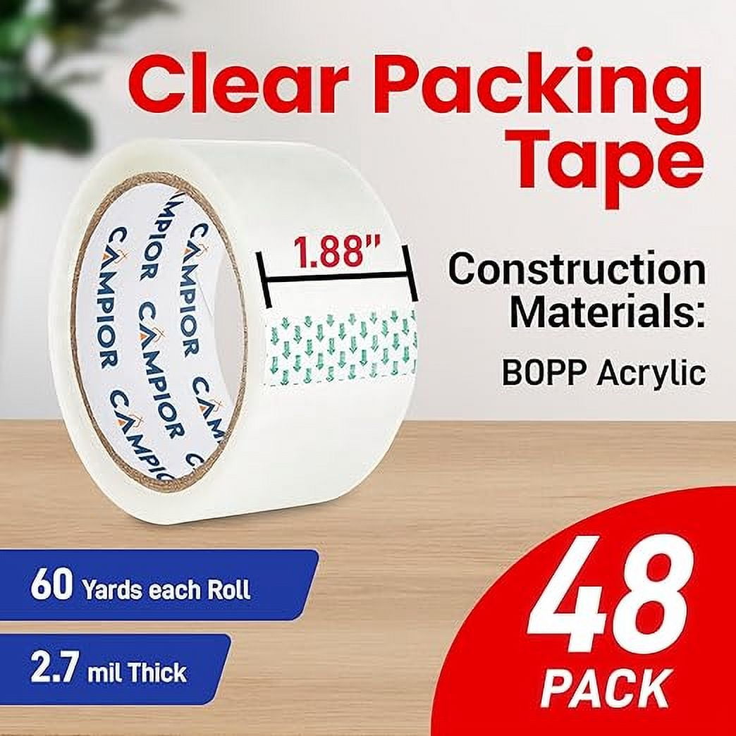 Clear Packing Tape - Heavy Duty Packaging Tape for Shipping, Packaging, and Sealing, 1.88In x 60 Yards, 2.7mil Thick, For Personal and Professional Use, Thick Clear Packing Tape, 48 Tape Rolls