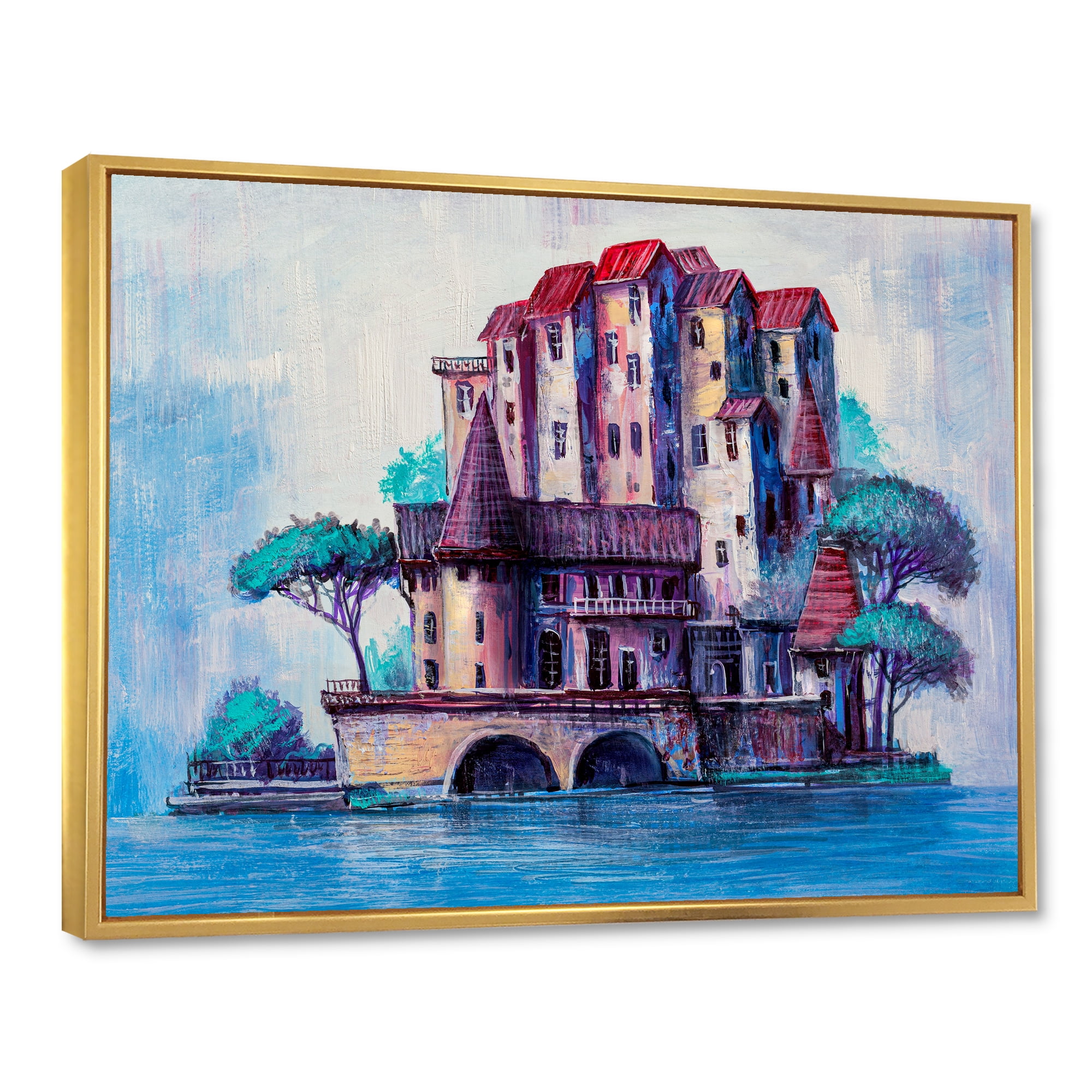 Designart 'Ancient City Skypscrapers By The Bridge' Traditional Framed Canvas Wall Art Print