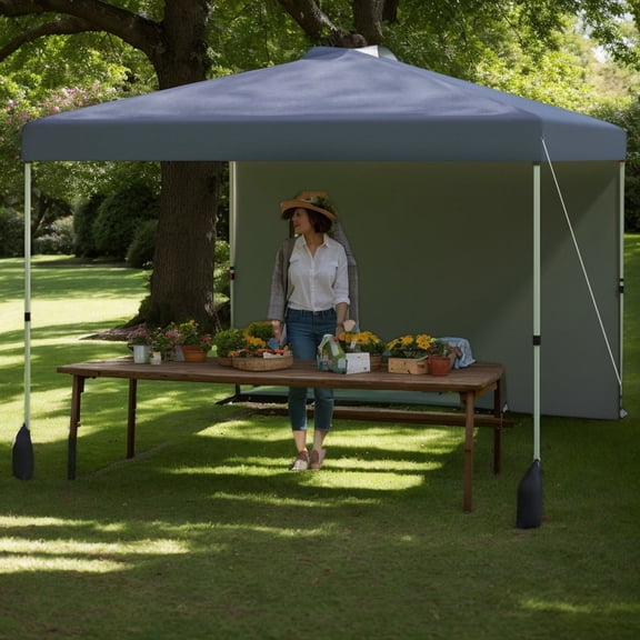 YYAo Canopy, Outdoor Canopy Tent,10 X 10 FT Pop up Canopy Tent with 1 Sidewall and Wheeled Bag-Gray