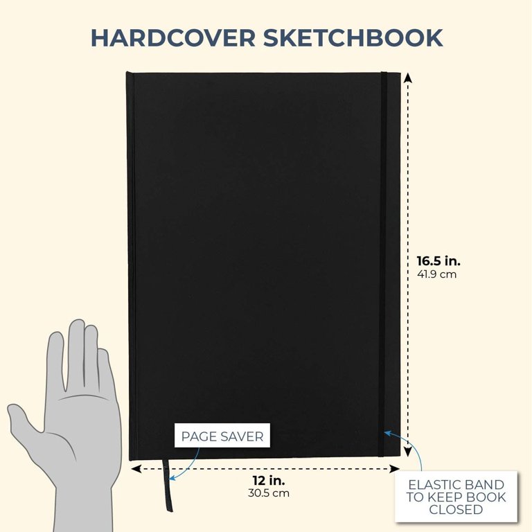 Hardcover Sketchbook Notebook Journal (16.5 x 12 in, Black, 60