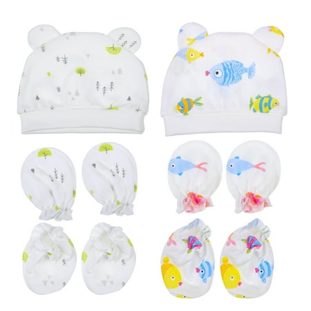 

2 Sets Adorable Newborn Hats Anti-scratch Gloves Baby Cotton Foot Covers