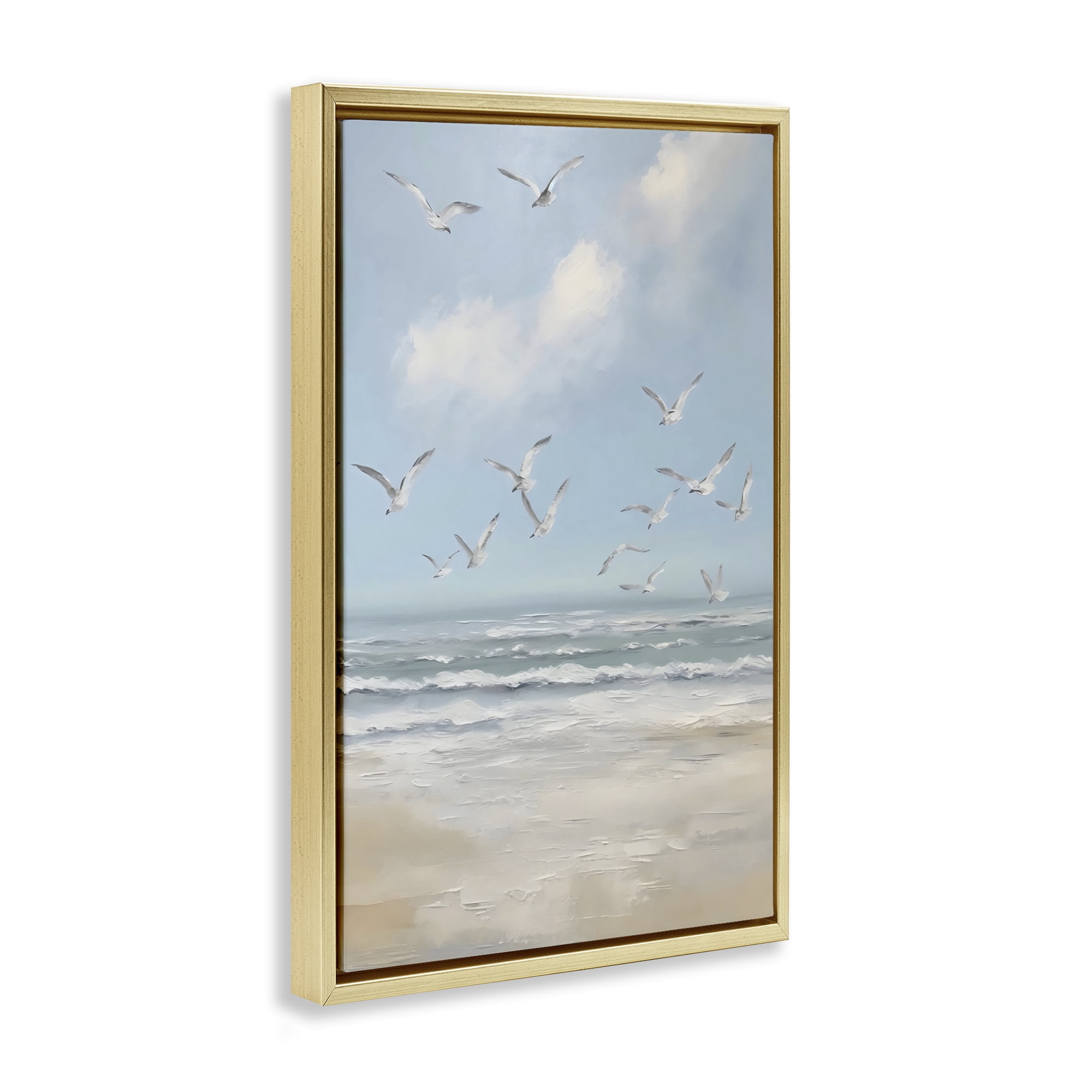 Stupell Industries Ocean Flight Seagulls Gold Framed Floater Canvas Wall Art, design by Creative Studio