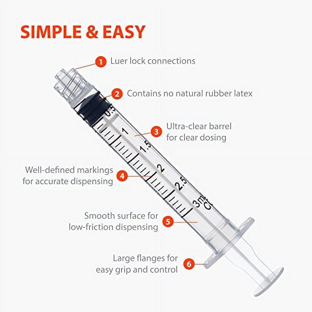 EasyTouch Luer-Lock Syringe Barrel, 3ML Syringe, Pack of 100