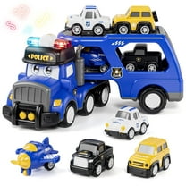 Toys for 2 Year Old Boy, Police Truck Toys Cars with Lights & Sounds, Toy Trucks Car for Boys 2 3 4 5 Years Old, 5 in 1 Toddler Carrier Truck Toy with 4 Pull Back Cars, Best Birthday Christmas Gifts