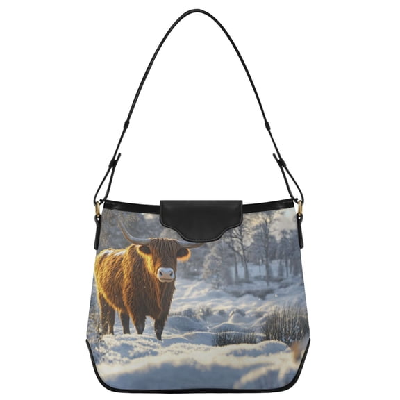 ALAZA Women Hobo Shoulder Handbag Highland Cattle in Winter Print Tote Bag Large Capacity Purse