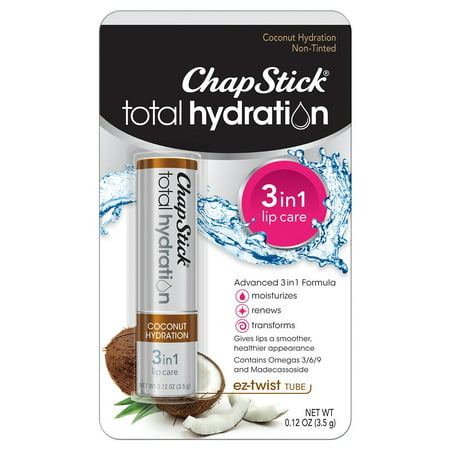 ChapStick Total Hydration 3 in 1 Lip Care with Omegas 3/6/9 Lip Balm Tube, Coconut Hydration Flavor, 0.12 (Best Drugstore Chapstick For Chapped Lips)