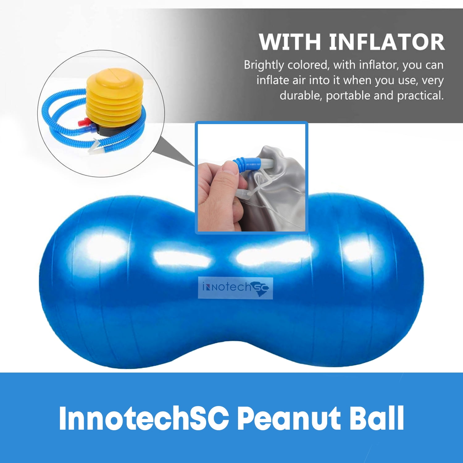 InnotechSC Peanut Ball – Anti-Burst Exercise Ball for Labor, Physical Therapy, Kids, Core Strength, Flexible Seating, Home & Gym Fitness, Sensory Chair Wiggle Seat (Includes Pump)- Blue