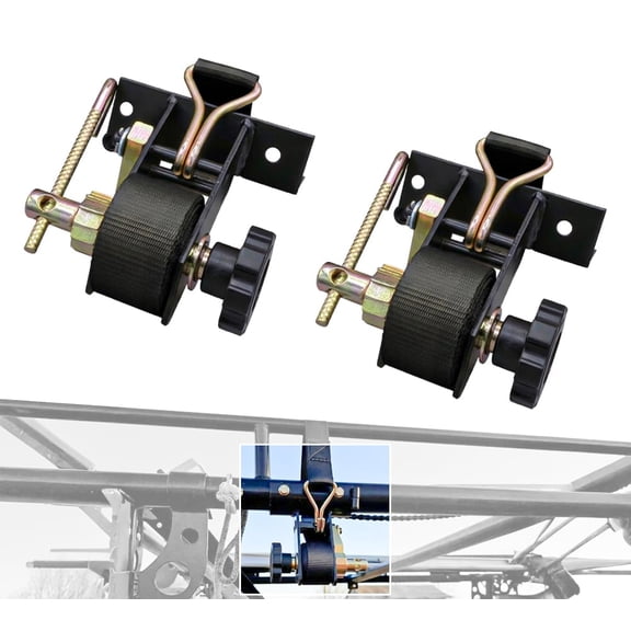 1-1/2" x 7' Black Ladder Rack Ratchet Straps with J-Hook (Pair) - 500 lbs Square Tube Mount - Retractable Ratchet Tie Down Strap for Roof Rack