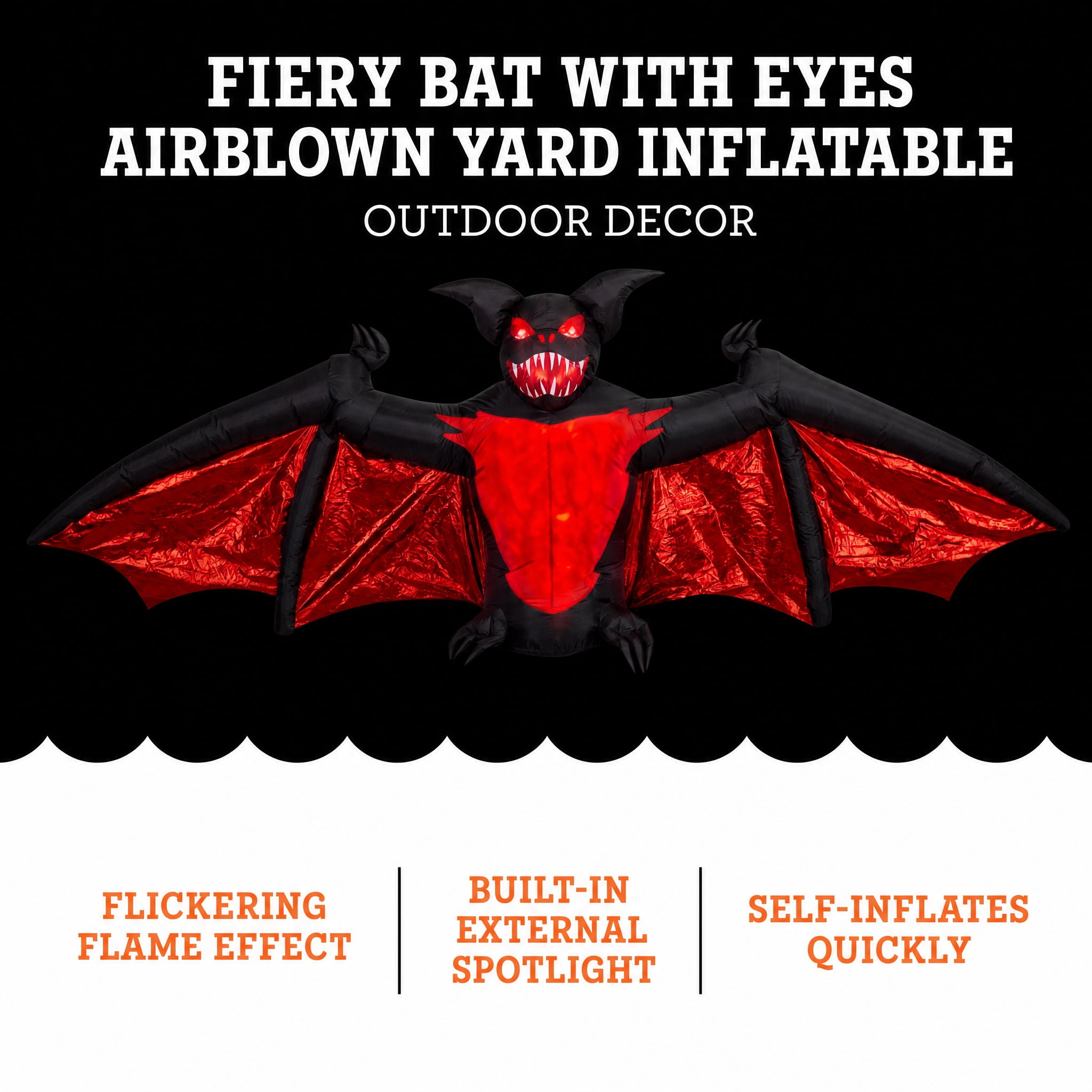 Fiery Bat with Red Eyes Airblown Yard Inflatable, Multicolor, 10', Halloween by Way To Celebrate
