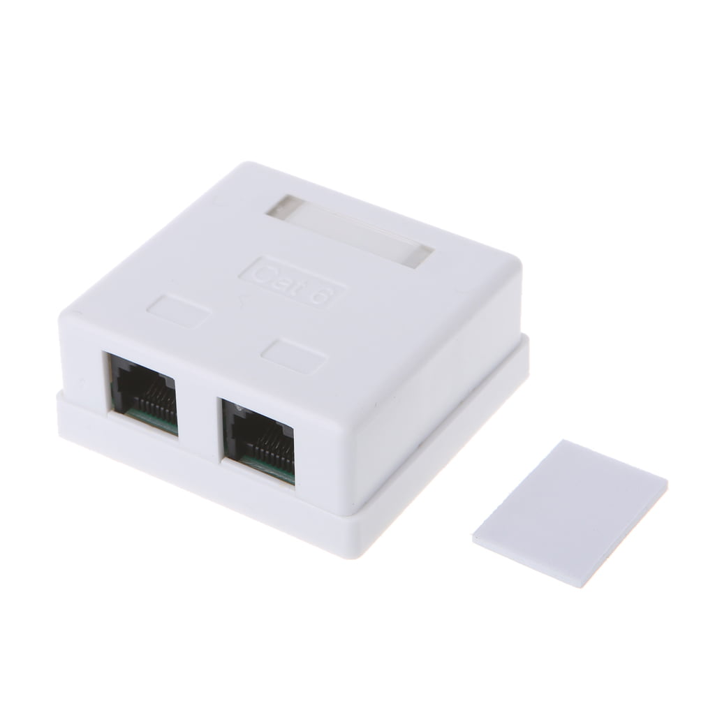2-Port Surface Mount Box Cat6 RJ45 Ethernet LAN Network Cable Adhesive White 