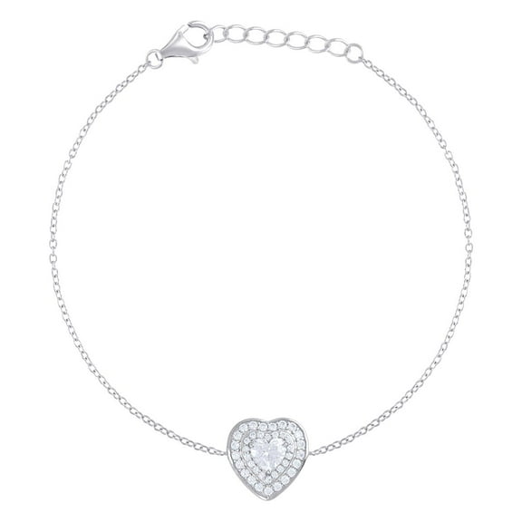 925 Sterling Silver Womens Love Heart Round Cubic Zirconia Heart Charm Bracelet 7.75 Inch Charm Bracelet for Women