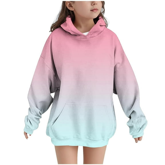 Cethrio Girls Sweatshirts Size 7-8 T, Loose Fit Thermal Pullover Gradient Print Girls Hoodies Multicolor