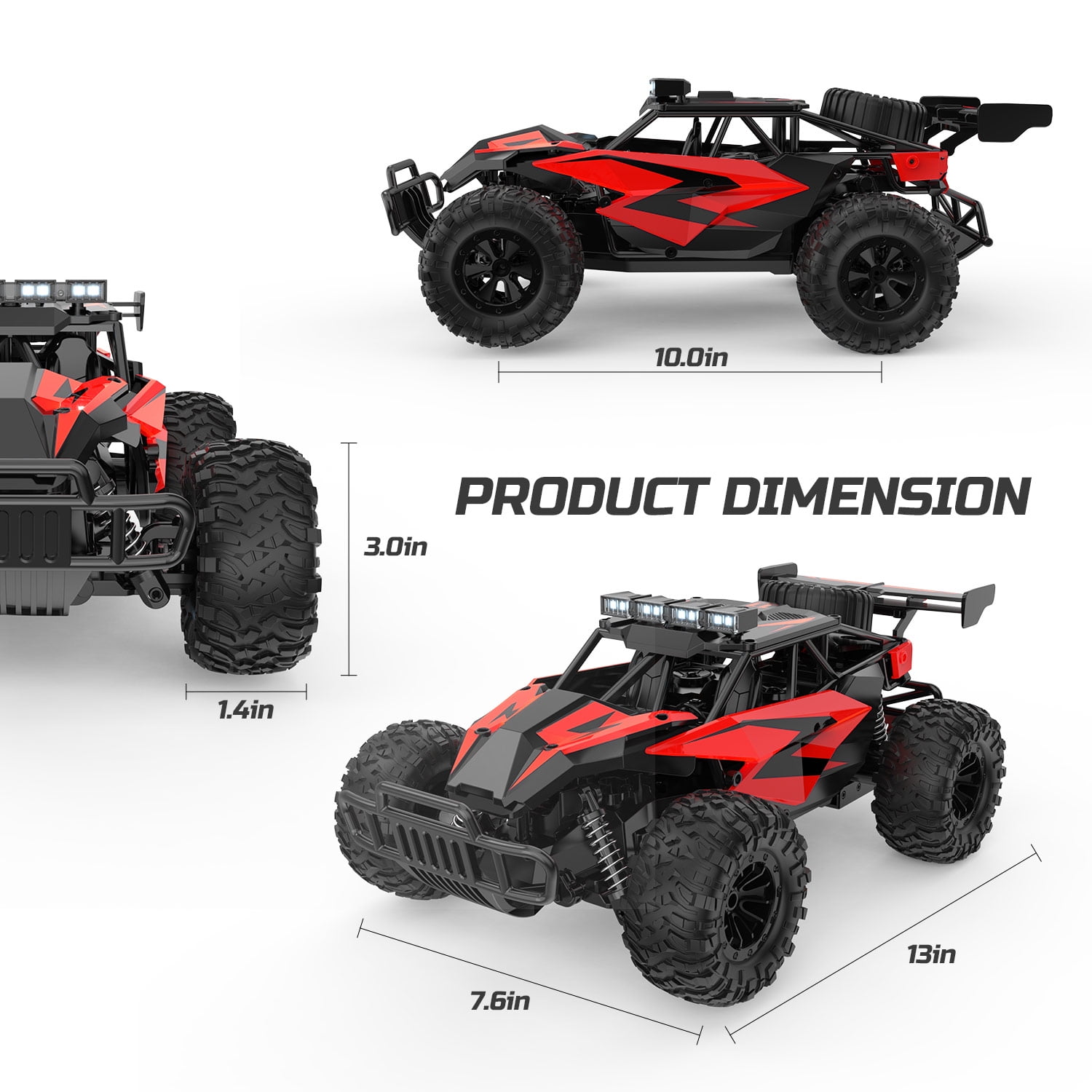 JoyStone RC Cars 1:14 Scale Remote Control Truck, 15+ mph High Speed Monster Truck with LED Headlights, Chassis Lights and 2 Batteries for Boys Kids, Red